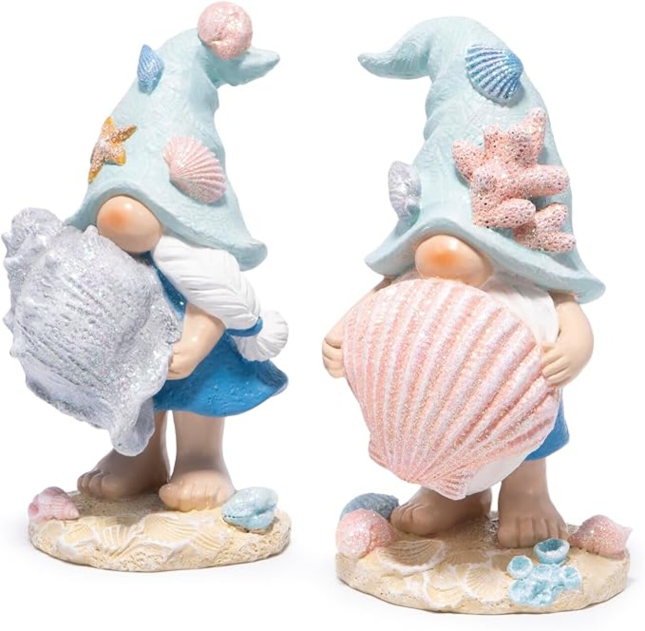 Coastal Ocean Gnome Figurines – Hand-Painted Resin Beach Gnomes with Seashell & Starfish Hats, Summer Sea Decorations for Indoor Home, Bedroom & Tabletop, for Ocean Lovers
